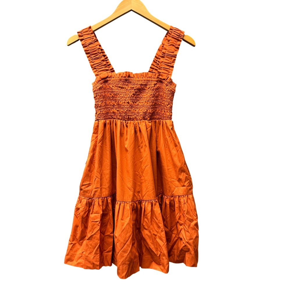 Abercrombie & Fitch Dress Womens M Smocked Tiered Mini Orange Sundress + Pockets